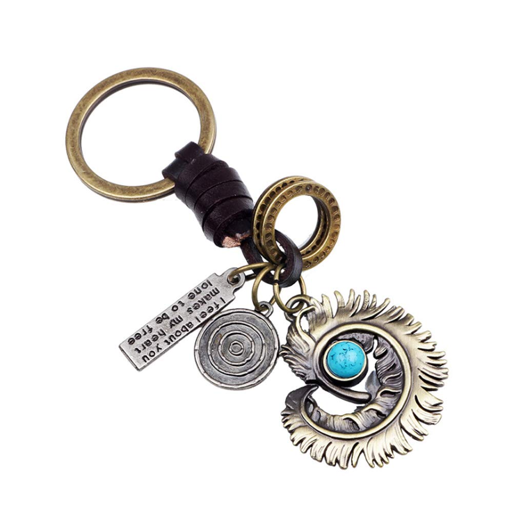 LKMY Novel Keyring Gift | Women & Men Leather New Home Vintage Keychain | Mum & Dad Novelty Friendship Key Ring Present | Girl & Boy Cute Best Friend Personalised Mini Pendant (Feather)
