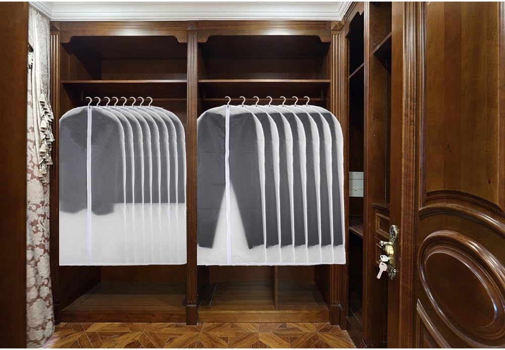 UOUEHRA Hanging Moth Proof Garment Bag Cover 24''X48'' Lightweight Clear White PEVA Breathable Bags (Pack of 6) with Study Full Zipper for Suit Clothes Storage Closet: Home & Kitchen