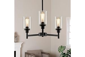 LIGHTDAMY 3 Lights Black Chandeliers for Dining Room Light Fixture Over Table, Entryway Chandelier for Foyer, Hallway Lighting Fixtures with Glass Shade for Dining Room Kitchen Island Foyer Hallway