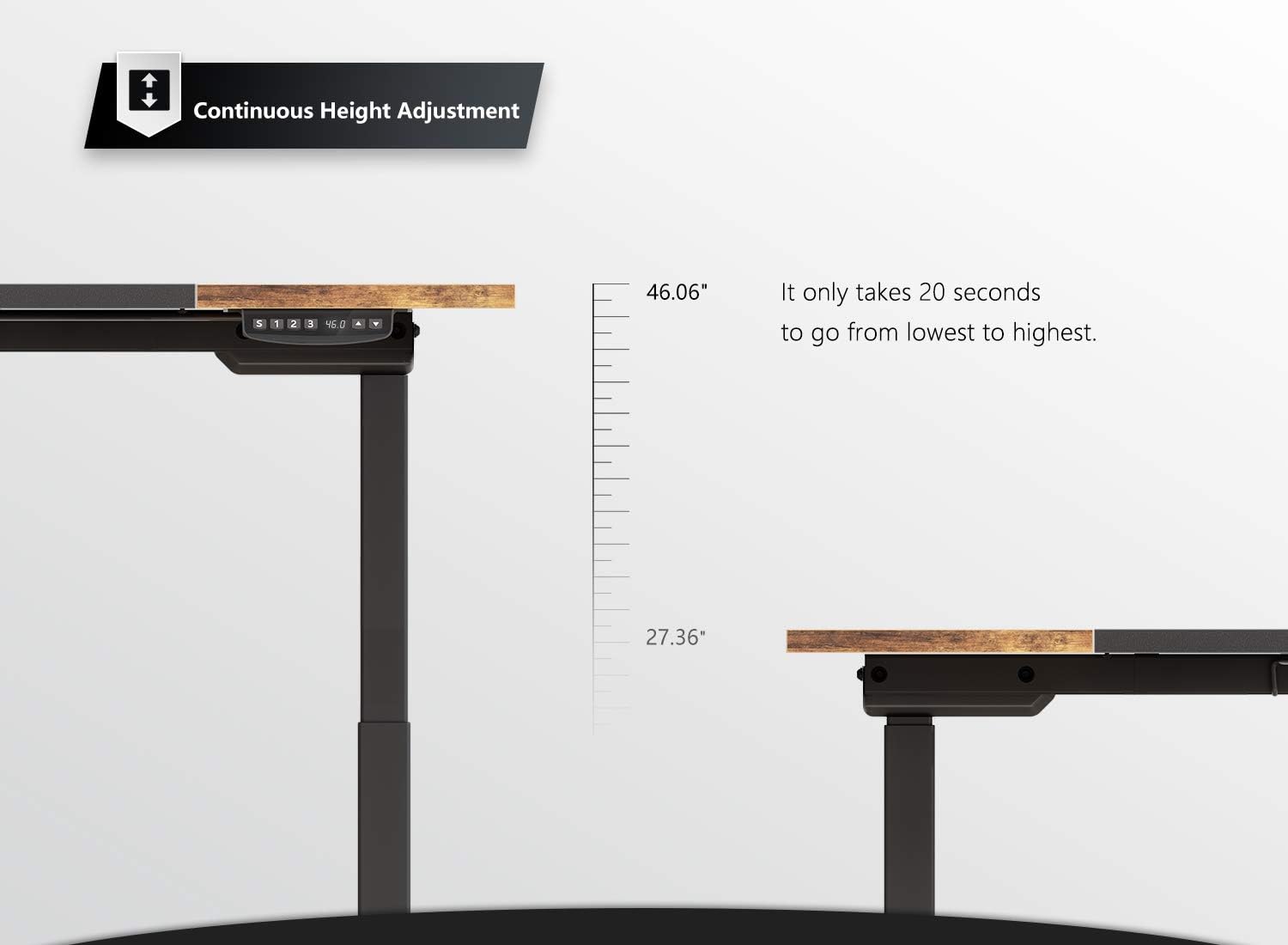 FEZIBO Dual Motor Height Adjustable Electric Standing Desk, 48 x 24 Inches Full Sit Stand Home Office Table with Splice Board, Black Frame/Rustic Brown and Black Top: Kitchen & Dining