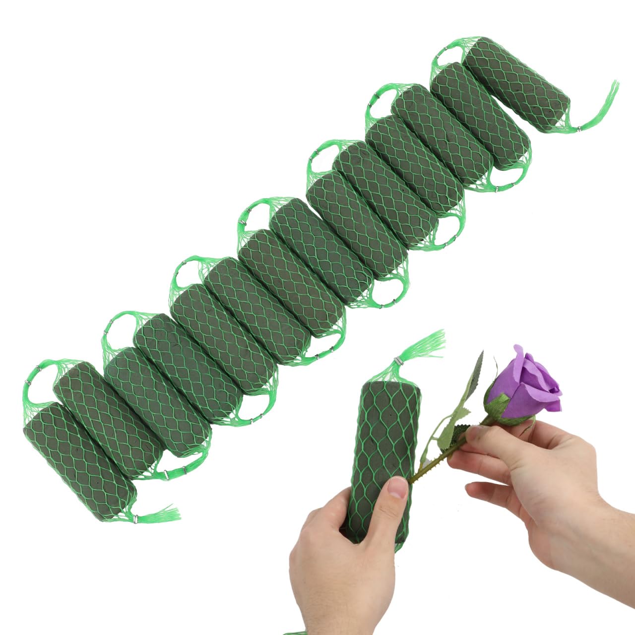 Veemoon 14PCS Floral Foam Netted Garland, Floral Foam Garland Green Flower Block 230cm Wet Water Absorption Flower Holder for Wedding Decoration Arrangement Wedding Arbor Arch Door Blocks