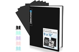Sooez Art Portfolio 9x12, Binder with Plastic Sleeves, 30 Pockets Display 60 Pages, Black Mounting Paper, Presentation Book for Artwork, Folder with Clear Sheet Protectors for Office School Organizer