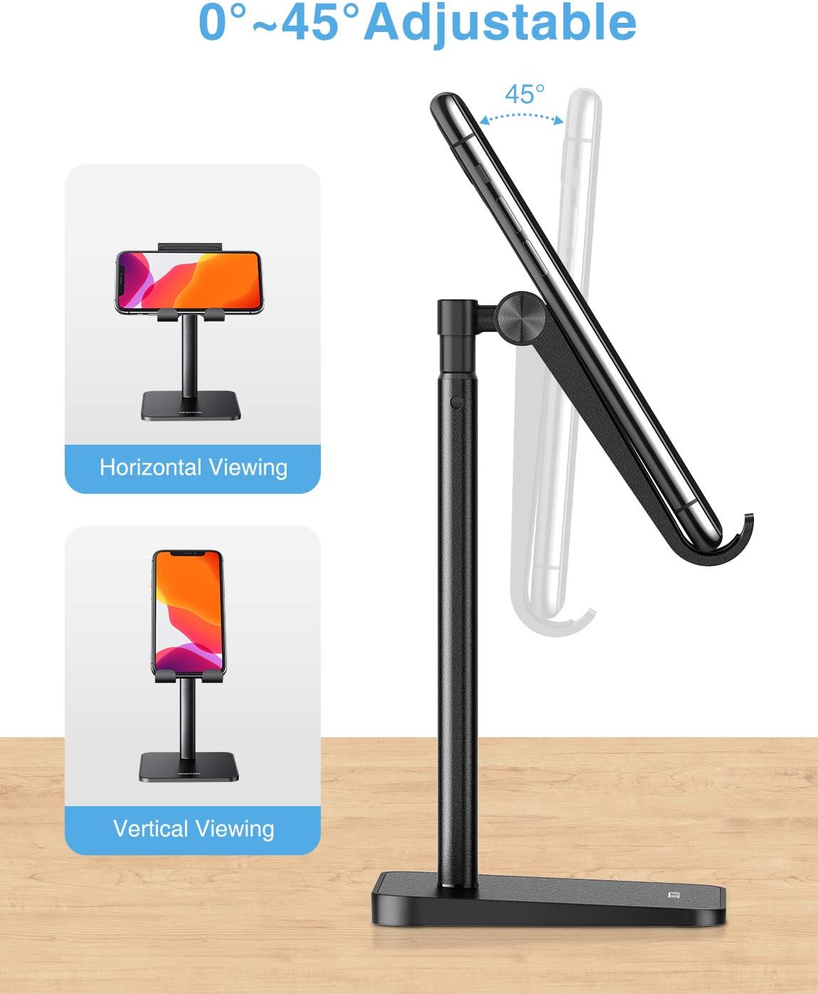 OMOTON Phone Stand, Angle Height Adjustable Vertical Desktop Mobile Phone Stand, Holder - Image 4