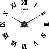 DaLianLian DIY Frameless Wall Clock, 3D, Adjustable Up to 52&rdquo;, Black | Mirror-Effect, Floating Roman Numerals &amp; Metal Hands, Customize Size &amp; Layout, Silent Quartz, Tool-Free, Home Decor