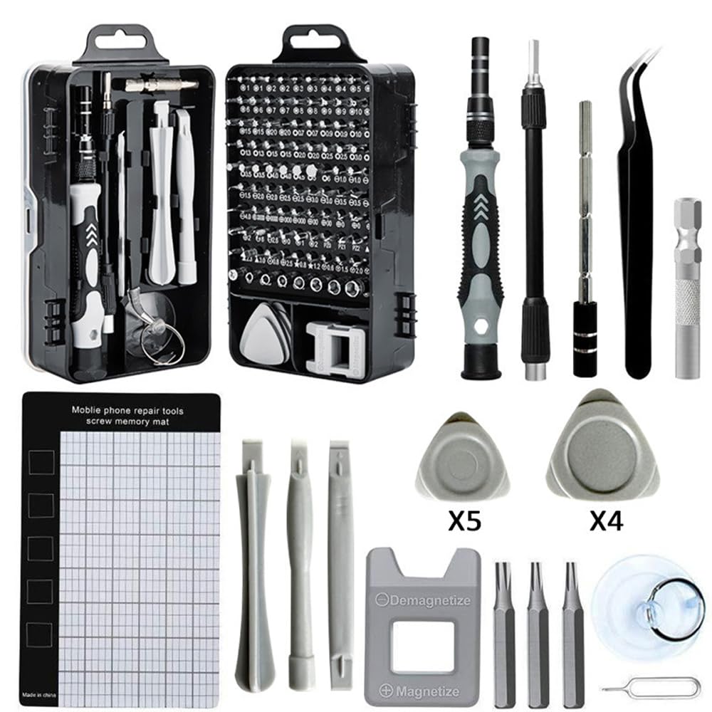 122Pcs Precision Screwdriver Set, Mini Electronics Tool Kit, Small Screwdriver Set with Torx Hex Star Torque DIY Repair for Phone, Laptop, Watch, Glasses, Ring Doorbell, Switch & PC (Dark Grey)