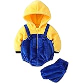 Cevoerf Baby Boy Girl Halloween Costumes Little Yellow Man Costume Warm Hooded Romper Baby Halloween Clothes 3 6 12 18Months