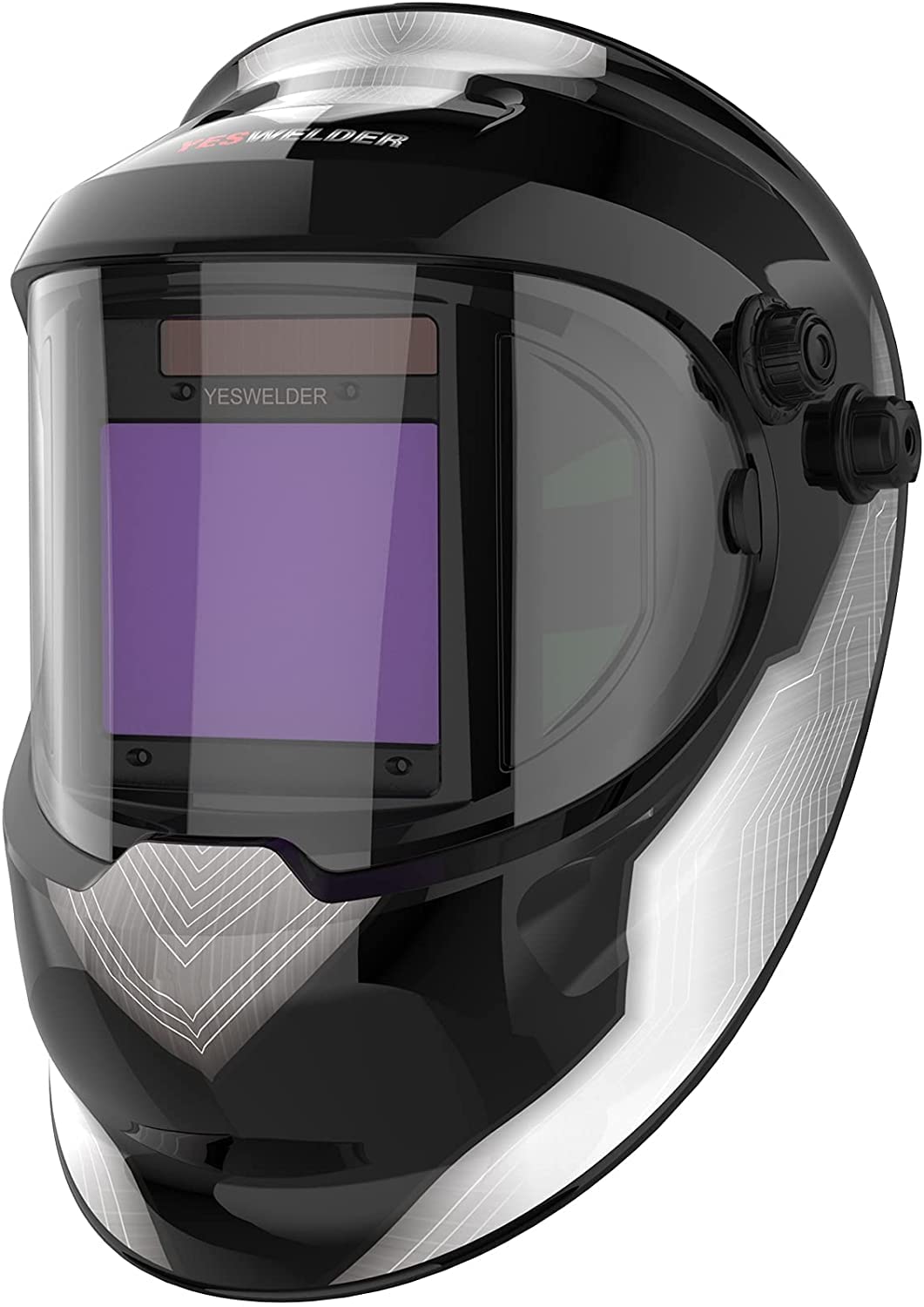 YESWELDER Auto Darkening Welding Helmet with SIDE VIEW, 180° Panoramic View, 1/1/1/1 True Color Solar Powered Welder Hood, Wide Shade 4/5-9/9-13 Welder Mask for TIG MIG ARC CUT and GRIND, LYG-Q800D