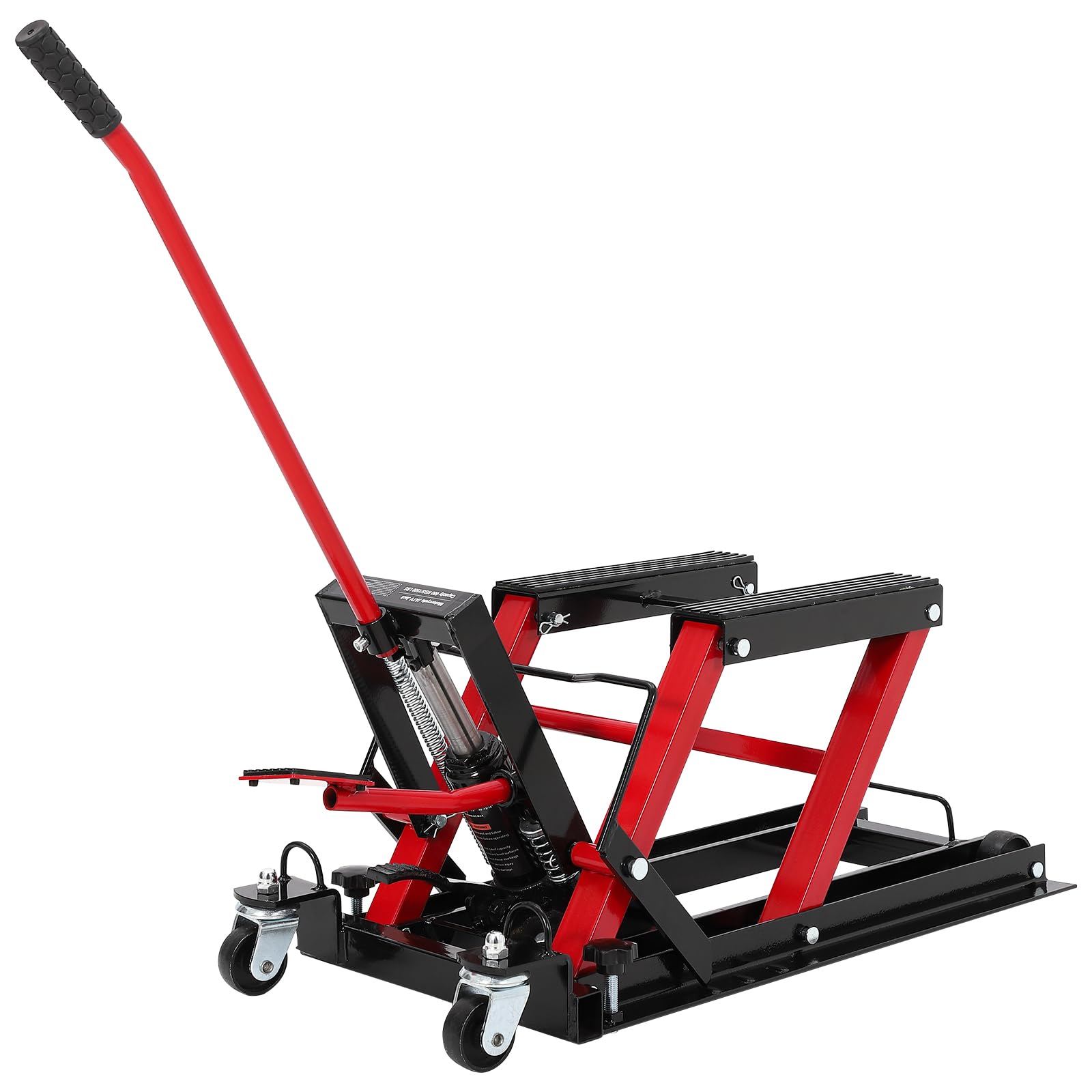 Photo 1 of GarveeTech Hydraulic Motorcycle Lift Jack 1500Lb Capacity ATV Scissor Jack with 4.7-14.57in Height Adjustment, Non-Slip Platform & 360° Swivel Casters, Garage Lift for Dirkbikes, Utvs, Red
