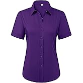 siliteelon Womens Stain Shield Dress Shirts Wrinkle Free Short Sleeve Solid Tops Blouses Button Down Shirts