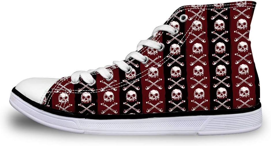 Canvas High Top Sneaker Casual Skate Shoe Mens Womens Poisonous Pirate Skulls Stripes