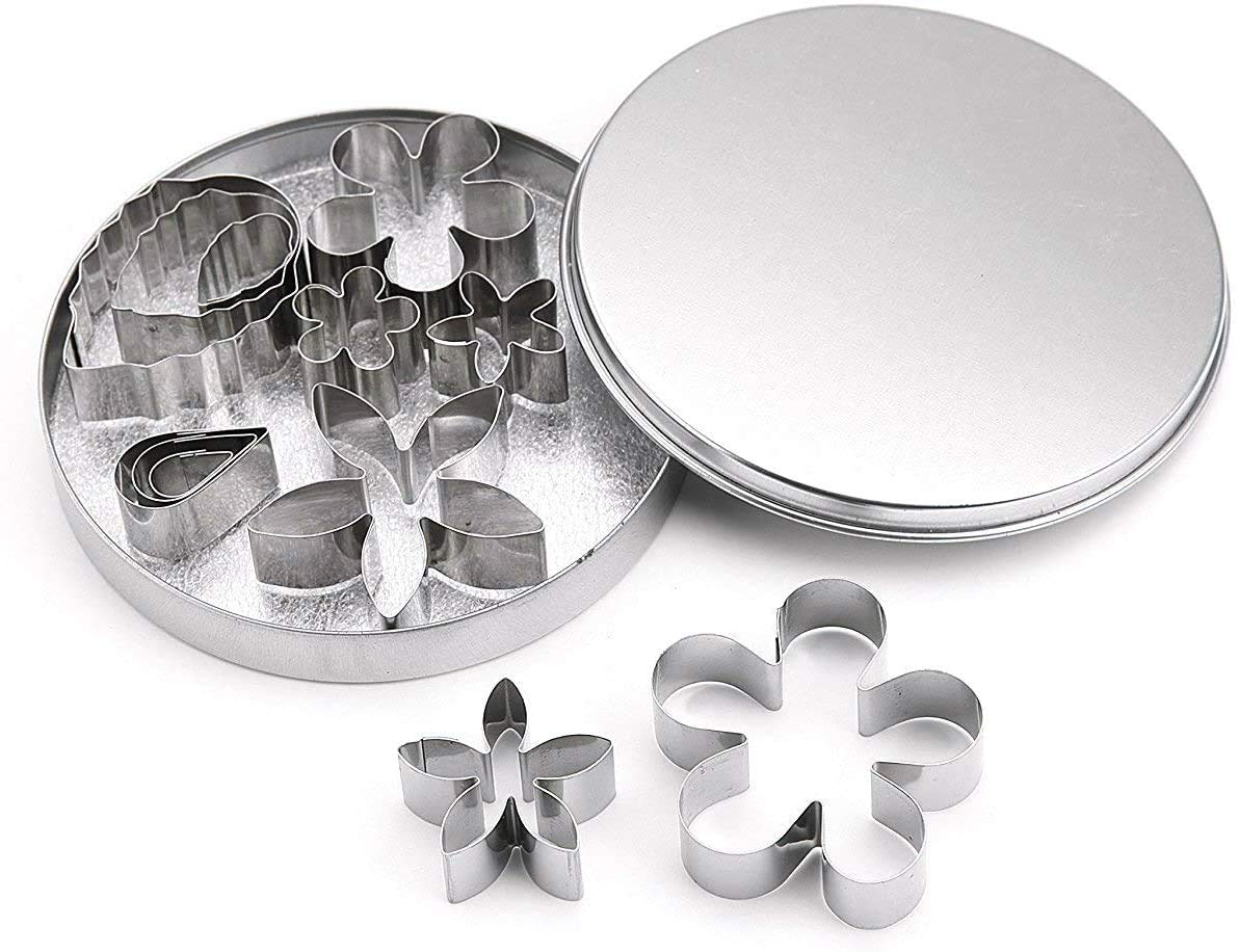 Selecto Bake 12 Pieces Spring Mini Cookie Cutters Leaf Rose Petal Teardrop Flower Shapes Metal Biscuit Cutter Cake Tool Sugar Craft DIY Model Set