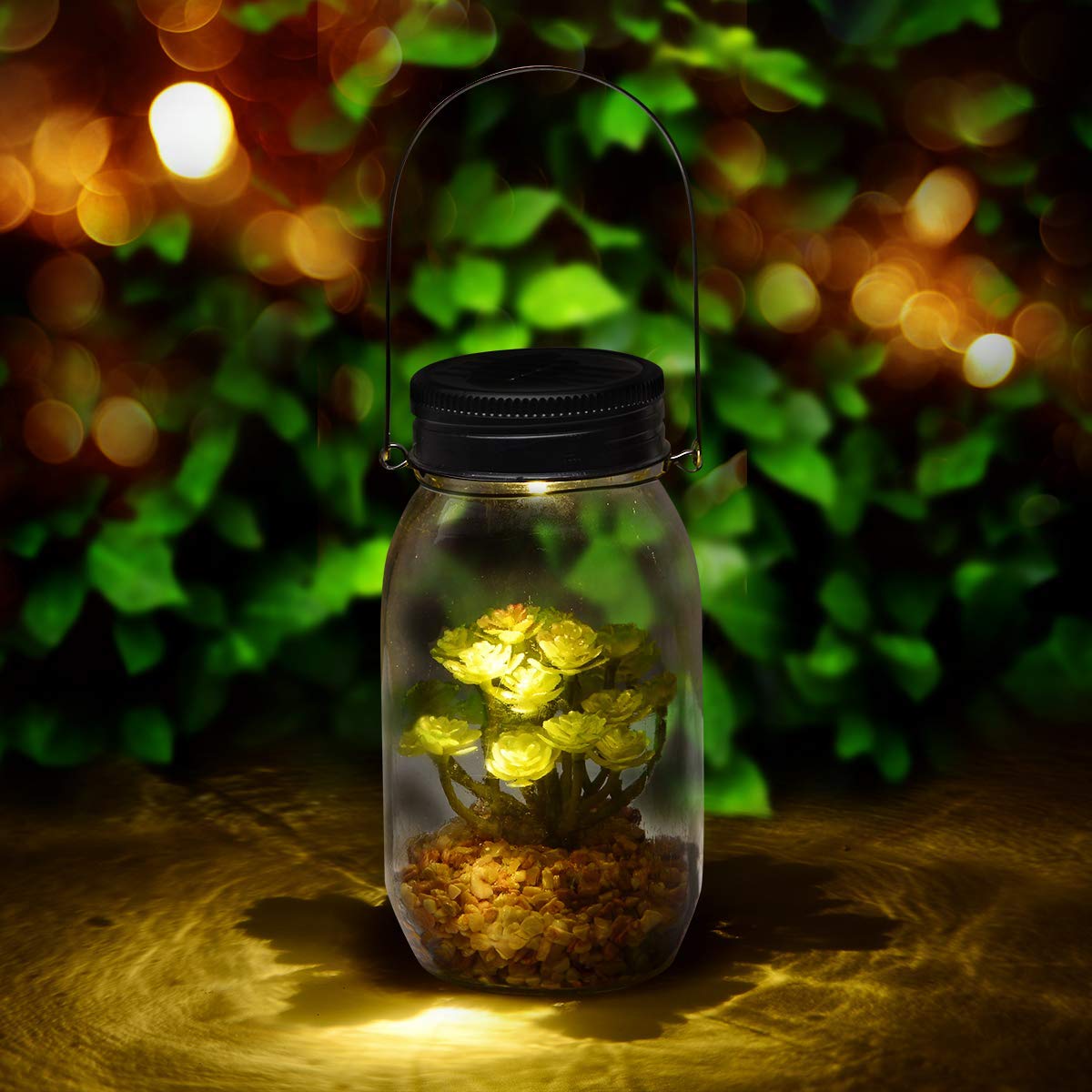 jiabang Solar Powered Lantern Mason Jar Solar Lights Artificial Succulent Hanging Glass Terrarium DIY Kit Glass Planter Solar LED for Garden Outdoor | Night Lamp for Bedroom Nursery Bathroom