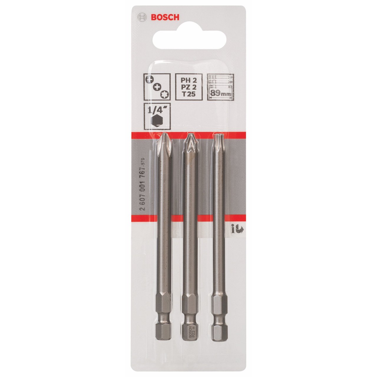 Bosch 2607001767 89 mm Extra Hard Screwdriver Bit Set (3-Piece)