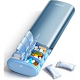 Vaydeer Metal 7 Day Pill Organizer 2 Times a Day – AM PM Weekly Travel Pill Case with Moisture-Proof Desiccant, Airtight Large Capacity Pill Box for Vitamins, Medications & Supplements (Blue)