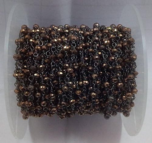 KIRANBEADS - 5 Feet Copper Pyrite Hydro Spacer Seed Beads Beaded Chain - Oxidized Wire Wrapped Chain - Beads Measure 3-3.5mm Size
