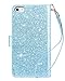Dailylux iPhone 8 Case, iPhone 7 Wallet Case,Premium PU Leather+TPU Inner Shell Flip Case with 9 Card Slot Luxury Bling Cover for Apple iPhone 7 (2016) / iPhone 8 (2017) Women/Girls-Glitter Blue
