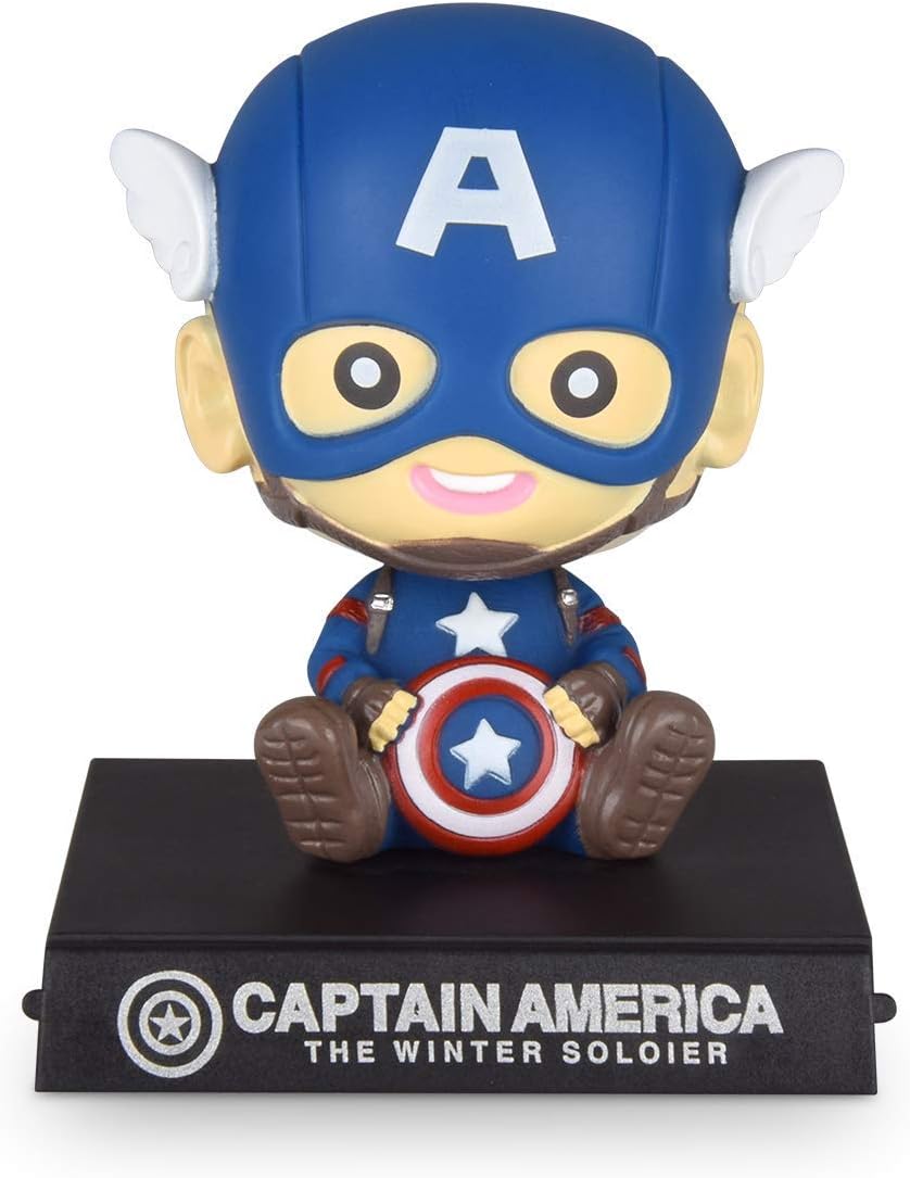 INNOVATIVE PRODUCTS Marvel Avengers Captain America Bobble-Head with Stand and Mobile Holder for Car Dashboard, Desk or Table Top with Box (Blue)