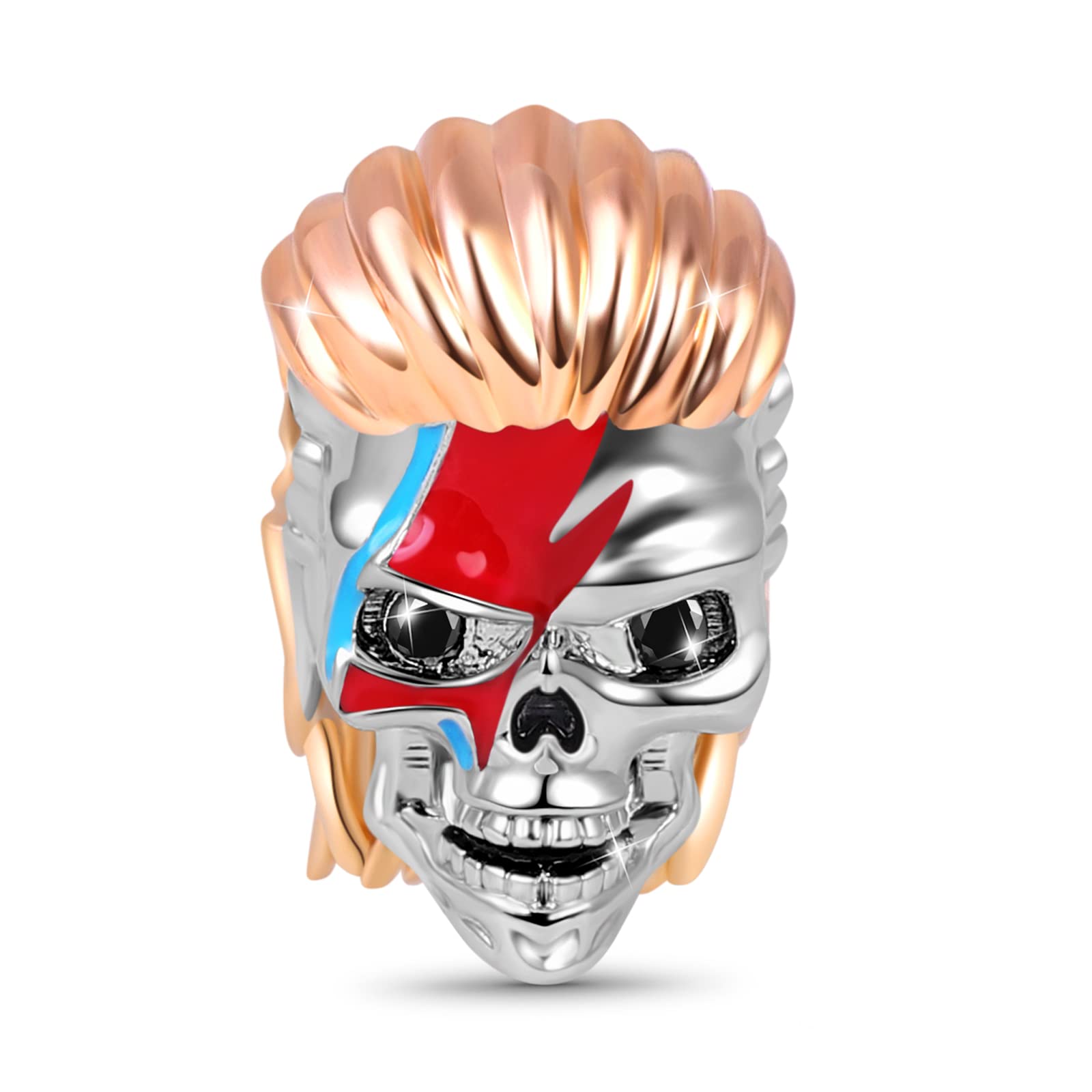 GNOCE Rock Skull Charm Bead Sterling Silver Everlasting Lightning 18k Rose Gold Plated Skull Charm Bead Fit Bracelet/Necklace