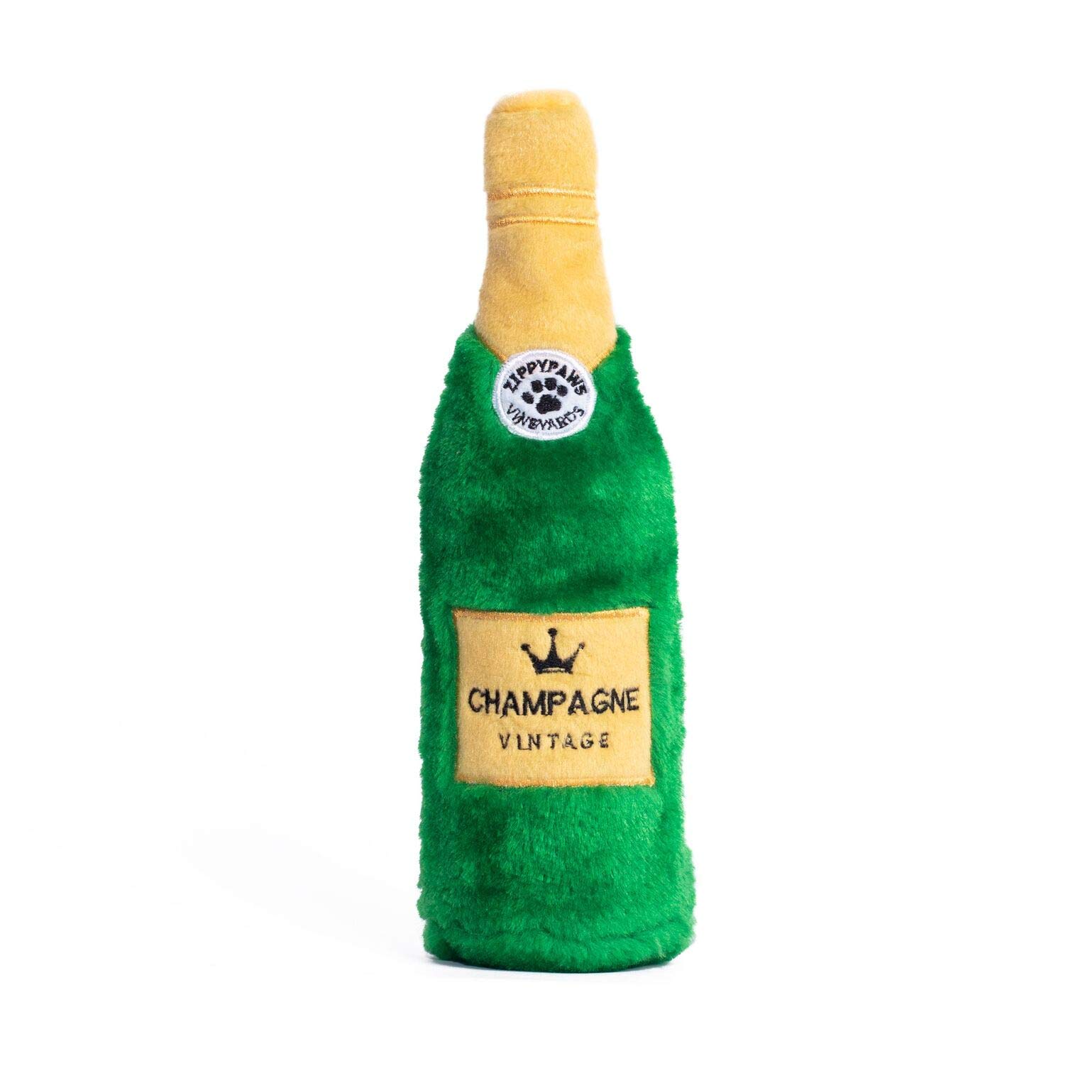 Zippy Paws Happy Hour Crusherz Champagne Dog Toy – Plush Toy with Replaceable Water Bottle and Squeaker – Fun and Interactive