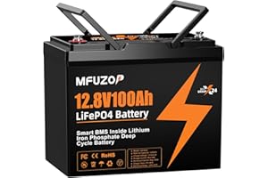 MFUZOP 12V 100Ah LiFePO4 battery, 100A BMS, 8000+ cycles deep cycle lithium battery, MAX 1280W power support in series/parall