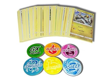 50 Pokemon Cards Plus 6 Gxstatus Tokens Gx Burned Poisoned Asleep Confused Paralyzed
