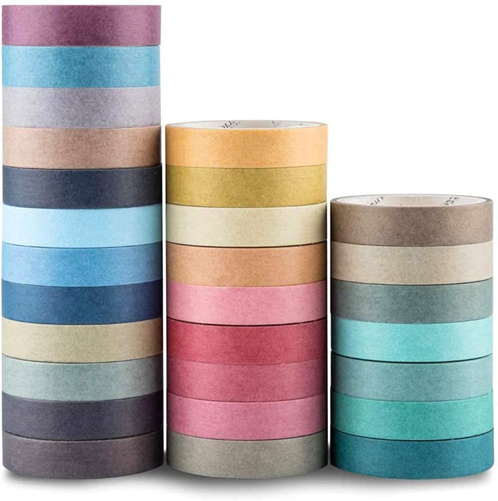 YUBX 28 Rolls Washi Tape Pastel 9mm Wide Masking Decorative Tape for DIY Crafts, Bullet Journals, Planners, Scrapbooking, Wrapping (Nature Color 28)