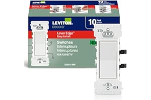 Leviton Lever Edge 15 Amp Single Pole Rocker Switch, 10-Pack, E5601-MW, White