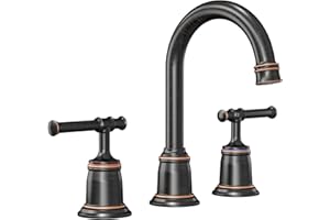 HOMFAN Classical 8 inch Bathroom Faucet, Bathroom faucets for Sink 3 Holes, Widespread Brushed Nickel Bathroom Faucet with Pop Up Drain and cUPC Lead-Free Hose (Oil Rubbed Bronze 1 Packs)