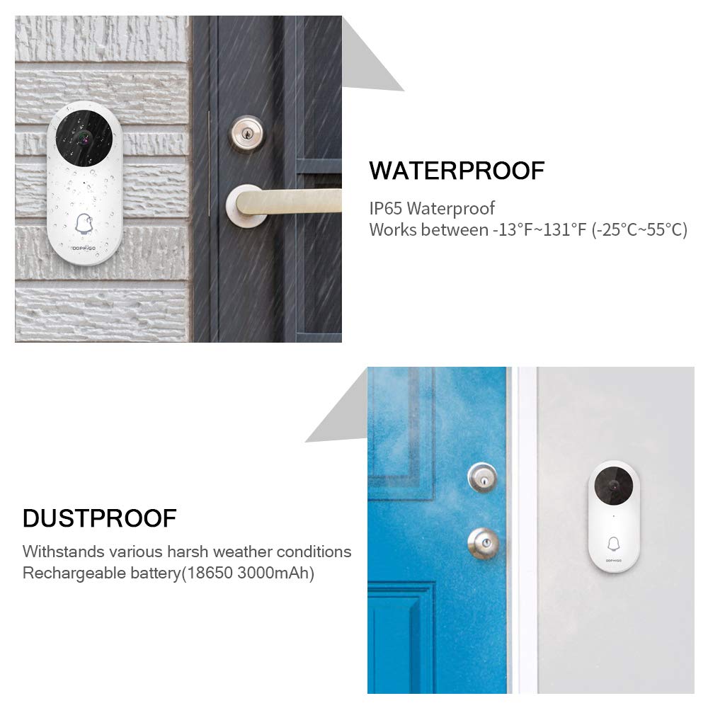 Wifi Video Doorbell,960p HD Smart Security Camera Wireless Door Viewer,Night Vision Real-Time 2-Way Talk & Video,Button Chime ,Rechargeable Battery