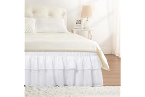 RIMELA Ruffle Bed Skirt White Full 14 Inch Drop, Elastic Wrap Around Bed Skirt Full Size, Easy to Install Dust Ruffle, Machine Washable Soft Fabric, Multi Ruffle Bedskirt