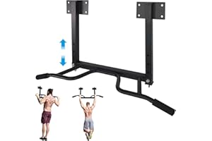 ptlsy Wall Mounted Pull Up Bar Multifunctional with Multi-grip Chin Up Bar Heavy Duty Dip Station for Home Gym Indoor Workout, Fitness Equipment, Dip Stand Supports to 440 Lbs
