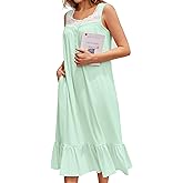 Ekouaer Nightgowns for Women Sleeveless Night Gown Victorian Sleep Shirt with Pockets Ladies Pajamas Lace Trim Sleepwear