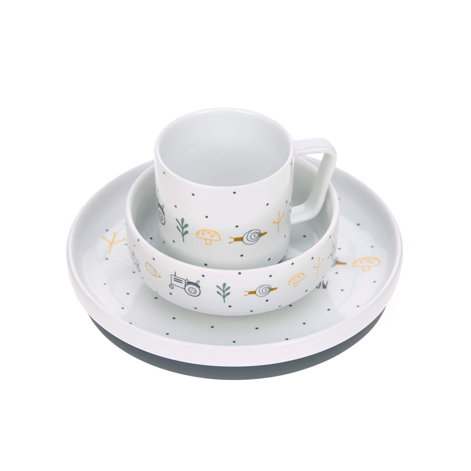 LÄSSIG Tableware set porcelain children's tableware set plate bowl cup with silicone ring non-slip children's tableware/ Garden Explorer boys — image 1