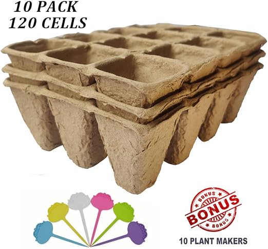 Macetas de turba biodegradables para plantas, 120 celdas, juego de ...