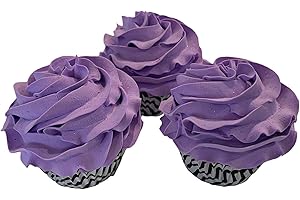 Dezicakes Fake Cupcakes & Cake – Artificial Cakes for Display – Faux Cake Decorations for Home & Kitchen - Cake Plate Fake Food Lavender Purple Cupcakes Set of 3