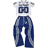 GORGLITTER Men's 2 Piece Beach Vacation Outfits Number Print Short Sleeve Jersey Shirts Drawstring Waist Pants Set