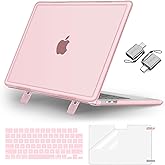MOSISO Compatible with MacBook Air 15 inch Case 2026 2025 2024 2023 Release M4 A3241 M3 A3114 M2 A2941, Heavy Duty Hard Shell Case with Fold Kickstand&Keyboard Cover&Screen Film&Type C, Pink