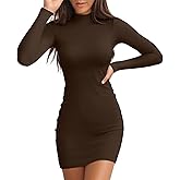 Valiamcep Women's Long Sleeve Dress Mock Neck Basic Ribbed Slim Fit Bodycon Mini Pencil Dresses
