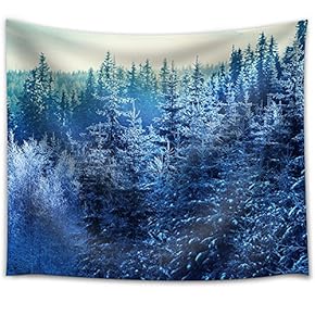 Blue Pine Trees Covered in Snow in a Forest - Fabric Tapestry, Home Decor - 51x60 inches