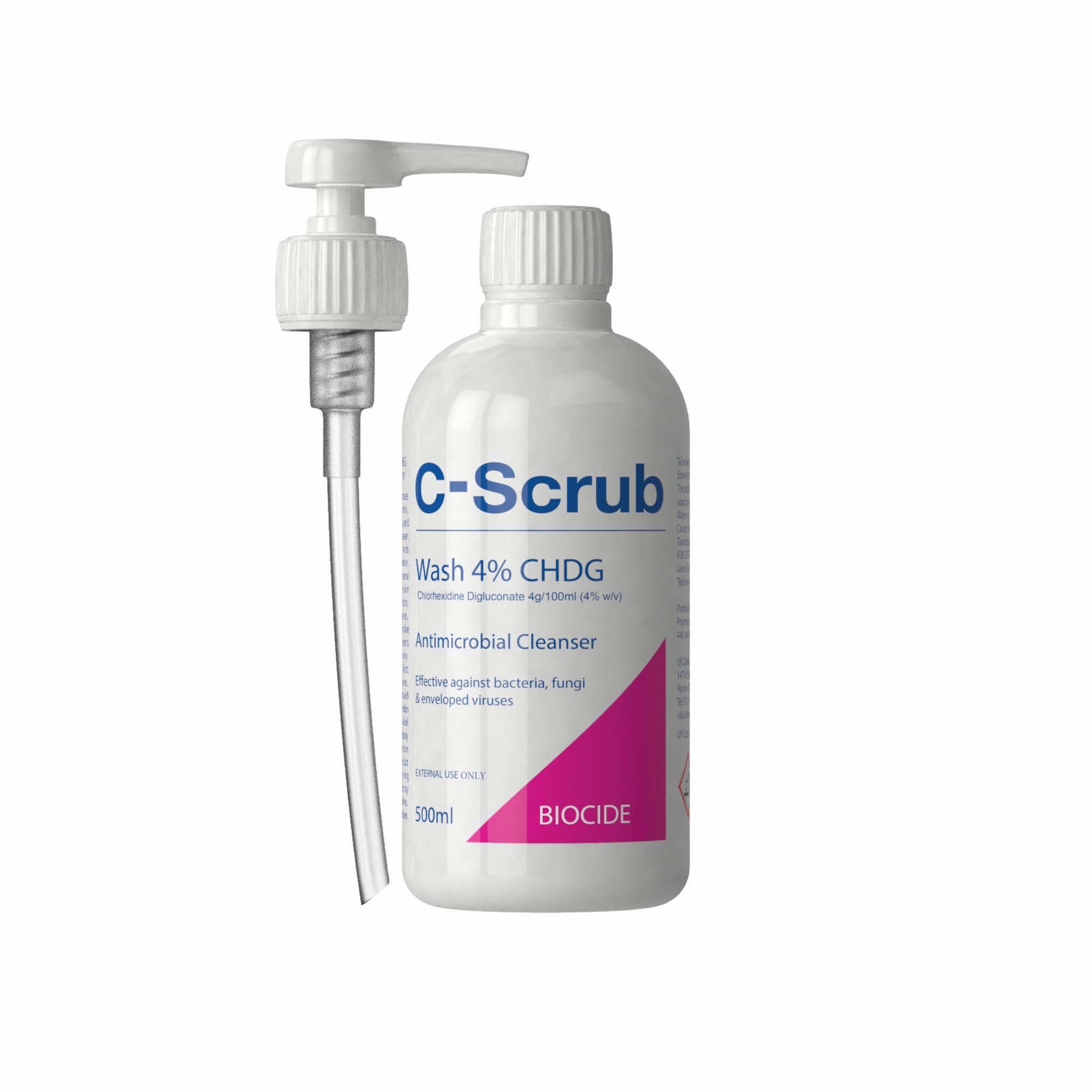 C-Scrub Wash Chlorhexidine 4% w/v | 500ml | Anti-Microbial Hand, Skin Cleanser | Pump Dispenser | Antibacterial Wash