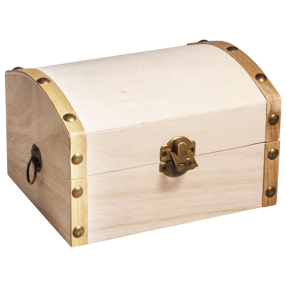 Rayher Wooden Craft Treasure Chests with Metal Details, DIY Keepsake Box with Lid, Natural Wood, 10x13.5x8cm, 62609000