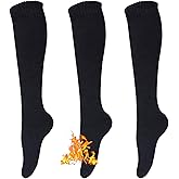 KONY Warm Knee High Socks for Women 3 Pairs, Thick Cotton Cushioned Thermal Long Socks for Hiking Work Gifts