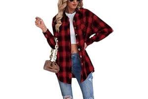 Malarocoby Women's Plaid Shirt Checked Oversized Blouse Long Sleeve Shirt Elegant Shirt Tops