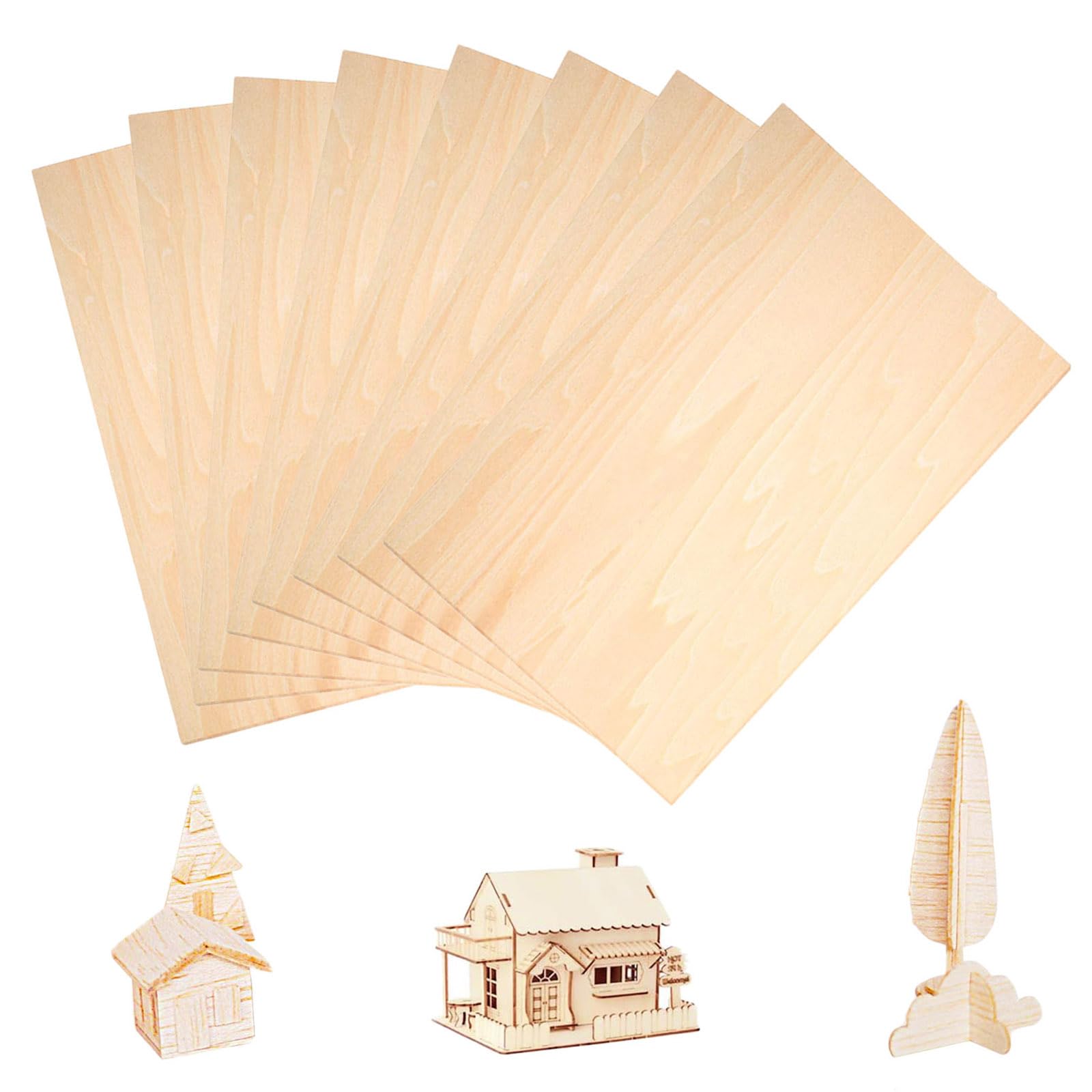 Sheets Plywood, 8 pcs Light Wooden Boards, Plywood Sheets, Blank Sheets DIY Model Wood, Used for Crafts or Model Making, Mini House Building (200X100X1.5MM)