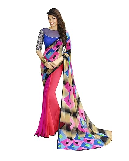 Shaily Multicolor Georgette Printed Saree with Blouse Piece With Blouse Piece