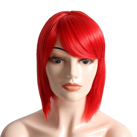 Buy My Fashion Baby Red Short Straight Bob Wig With Oblique Bangs