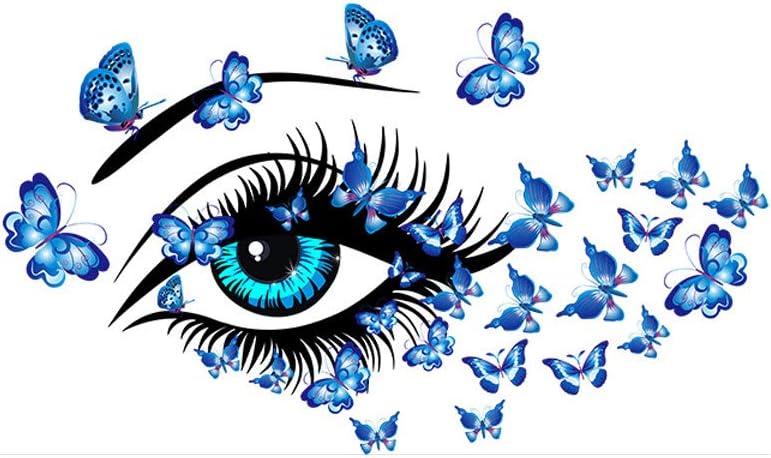 Vinyl Beautiful Blue Eye with Butterfly Wall Sticker, Romantic Girl Eye Wall Mural Decal for Home Living Room Bedroom Kitchen Decor