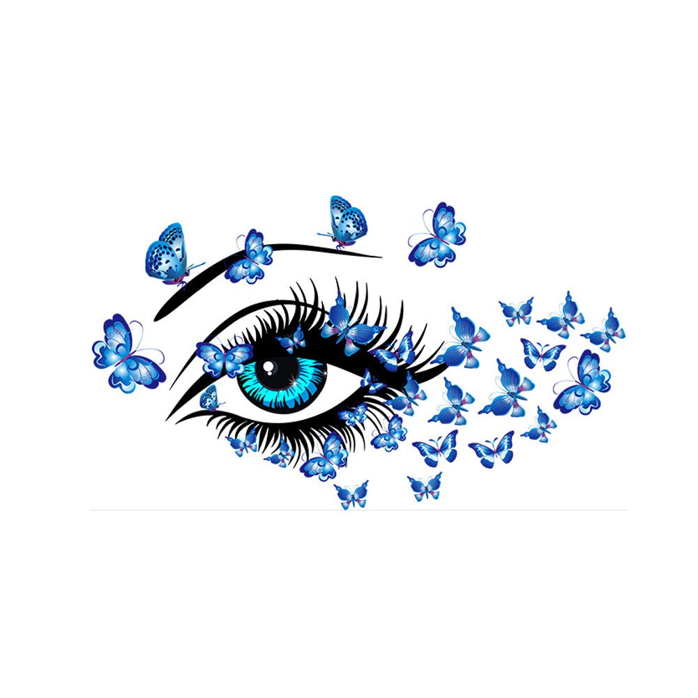 Vinyl Beautiful Blue Eye with Butterfly Wall Sticker, Romantic Girl Eye Wall Mural Decal for Home Living Room Bedroom Kitchen Decor