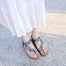 Wollanlily Women Summer Beach Bohemia Flat Sandals Rhinestones Flower Ankle Strap Flip-Flop Shoes(8 B(M) US,Blue)