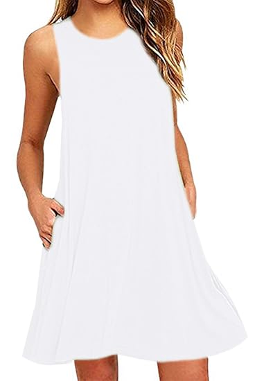 OMZIN Damen Vestkleid Casual Loose Sommerkleid Ärmellos Longshirt Tanktops XS-XXXL